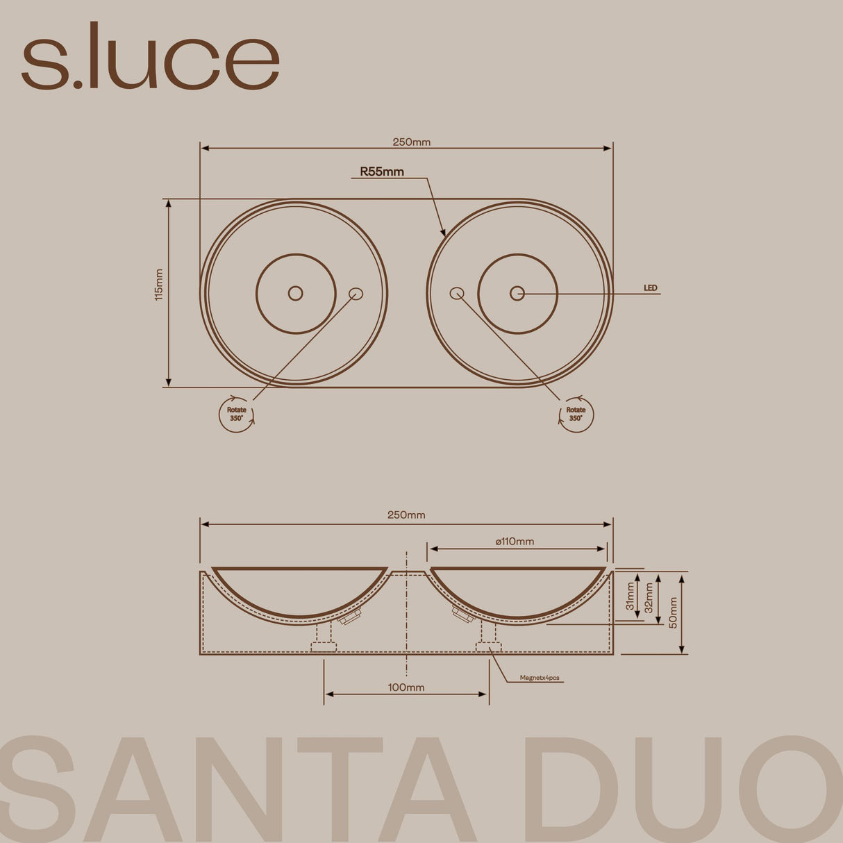 s.luce Santa Duo LED faretto da superficie orientabile e dimmerabile 