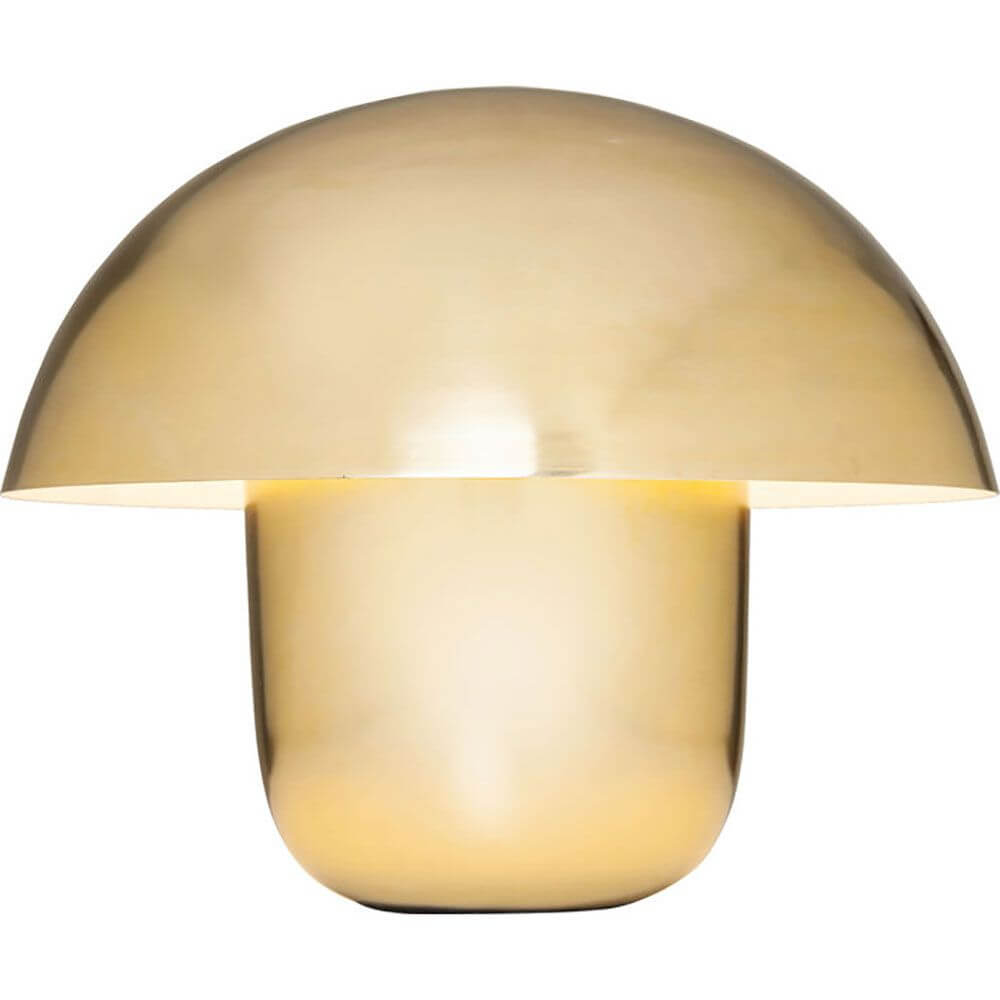 Schicke Tischleuchte Mushroom Messing in goldener Pilzform, perfekt für stilvolle Tisch- und Regalakzente.