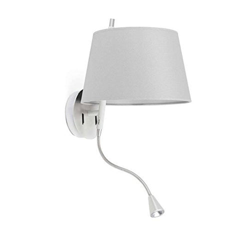 Schirm-Wandleuchte mit LED-Lesearm TANGO Grau, moderne Wandlampe mit flexiblem Lesearm in Grau.