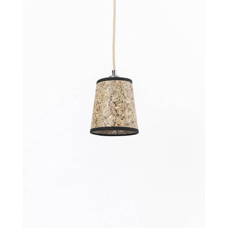 Suspension épurée en foin Rond, lampe suspendue naturelle en foin avec accents de couleur noirs.