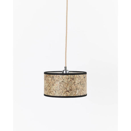 Suspension épurée en foin Rond avec rosace en bois de chêne pour un style de vie moderne.