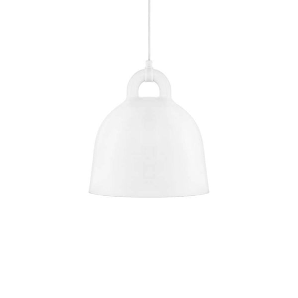 Suspension Bell S Ø 35 cm Blanc avec une surface lisse et ronde en blanc, lampe design élégante et sobre.
