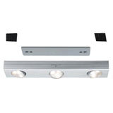 LED Schrankleuchte Jiggle mit 3 schwenkbaren Spots und Montageplatte für einfache Installation.