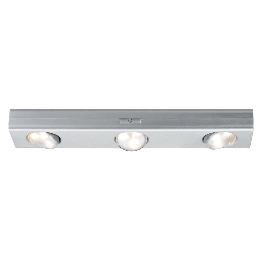 LED 3er-Spot Schrankleuchte Jiggle in Silber, dimmbar und batteriebetrieben für optimale Ausleuchtung.