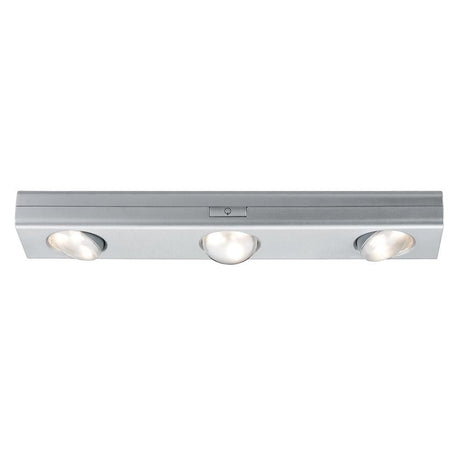 LED 3er-Spot Schrankleuchte Jiggle in Silber, dimmbar und batteriebetrieben für optimale Ausleuchtung.