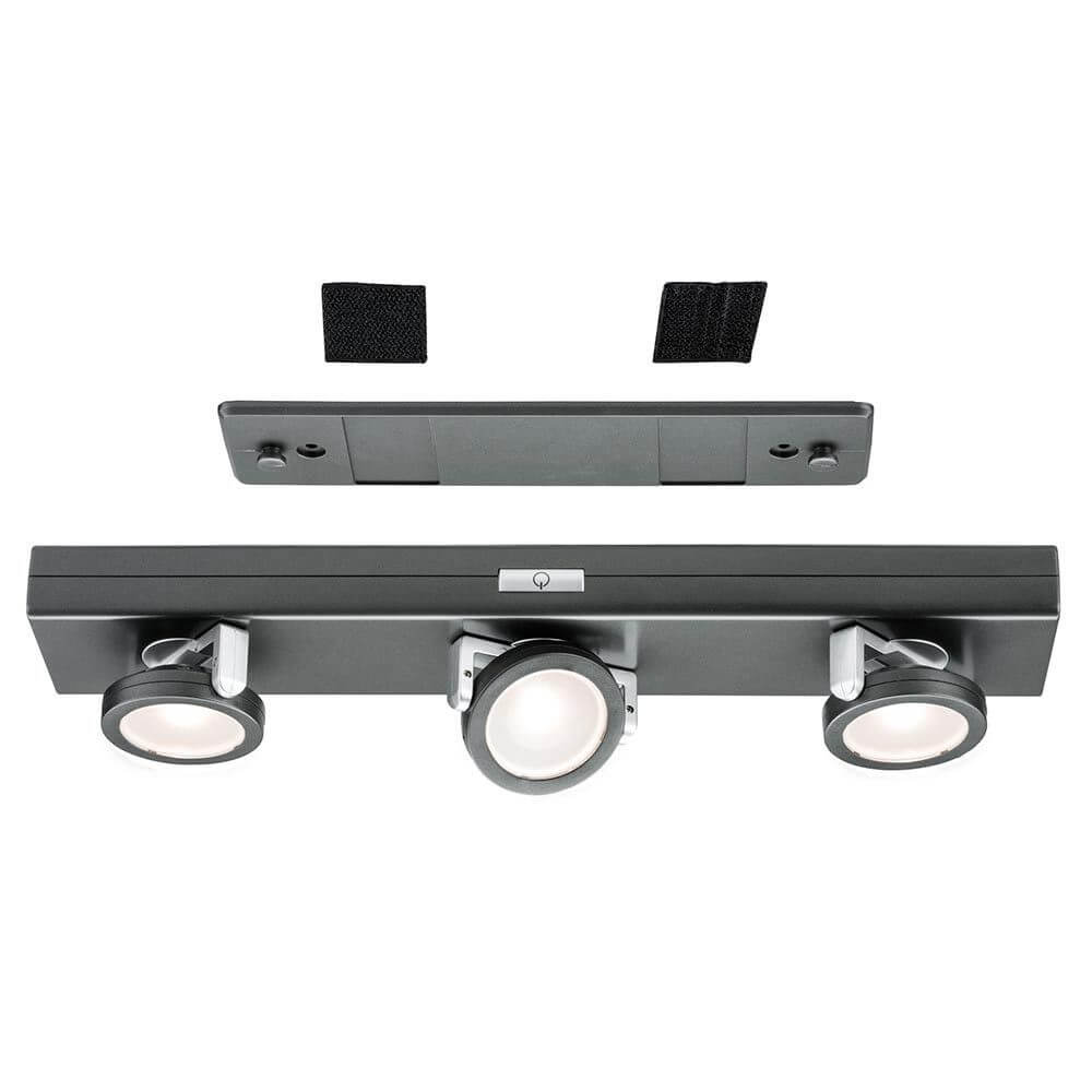 Schrankleuchte LED Rotate 3er-Spot Dimmbar batteriebetrieben mit Montageplatte und schwenkbaren Spots