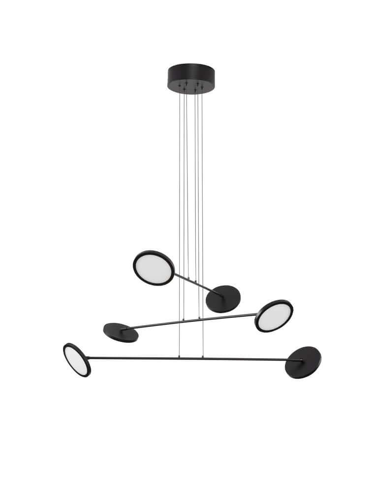 Moderne SCOPE Pendelleuchte mit 6 Leuchtmitteln, schwenkbaren Armen und mattschwarzem Design.