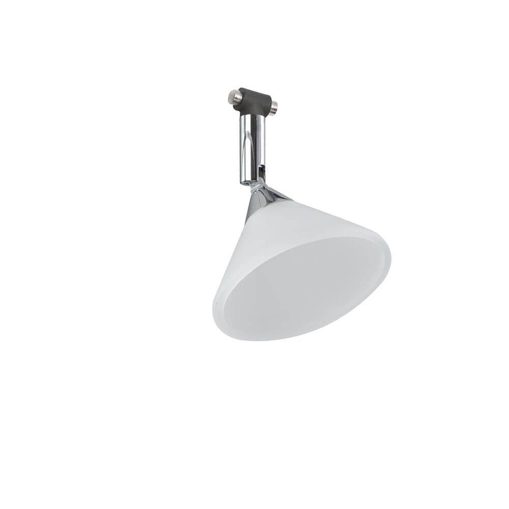 Seilspot Colmar Chrom GU4 mit elegantem, weißem Schirm und flexibler Montageoption.