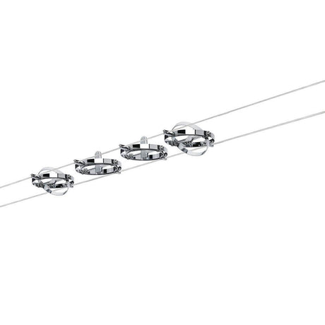 Cable system Cardan chrome with 4 GU5.3 spots on a wire installation with clear holders.