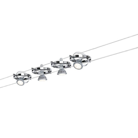 Cable system Cardan chrome with 4 GU5.3 spots in a modern design for individual interior design.