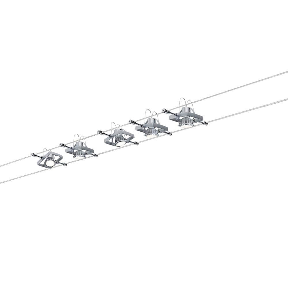 Seilsystem Mac II mit 5 Spots GU5,3 in modernem Design für flexible Raumgestaltung.