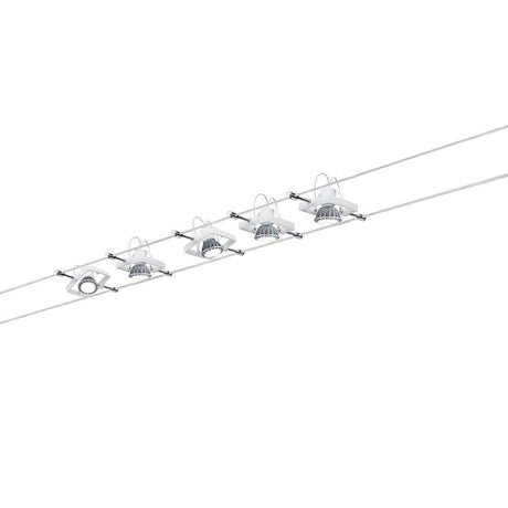Seilsystem Mac II Weiß mit 5 Spots GU5,3 – modernes Beleuchtungssystem mit flexibler Montageoption.