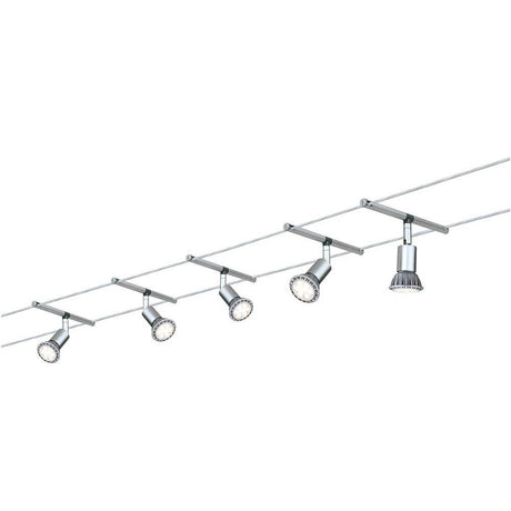 Salt cable system with 5 GU5,3 spots in a modern design for flexible room design.