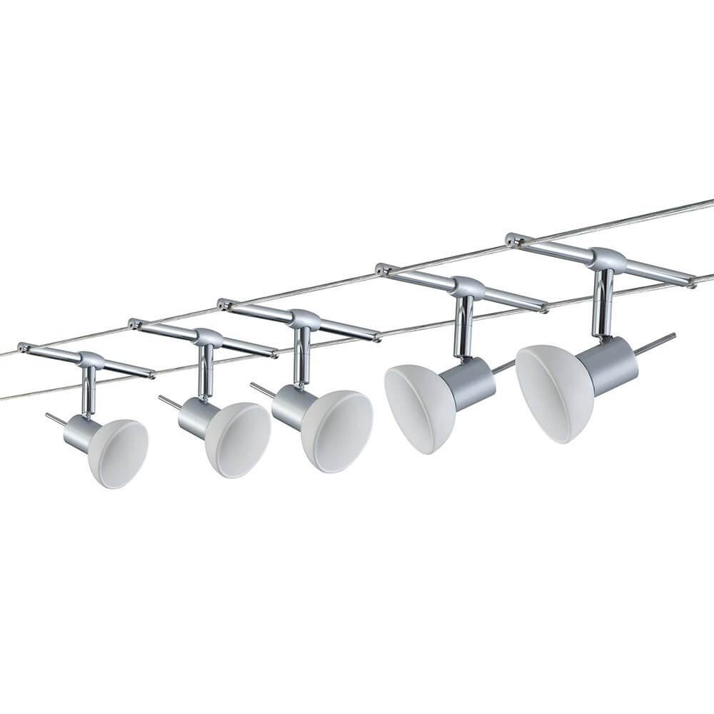 Seilsystem Sheela mit 5 Spots GU5,3 in modernem Design für vielfältige Raumgestaltungen.