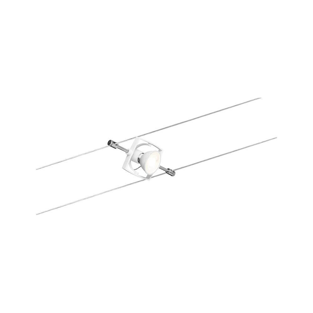 Seilsystem Tech Komplett-Set mit 7 Spots Weiß, Einzelspot auf Seil montiert, ideal für individuelle Raumgestaltung.
