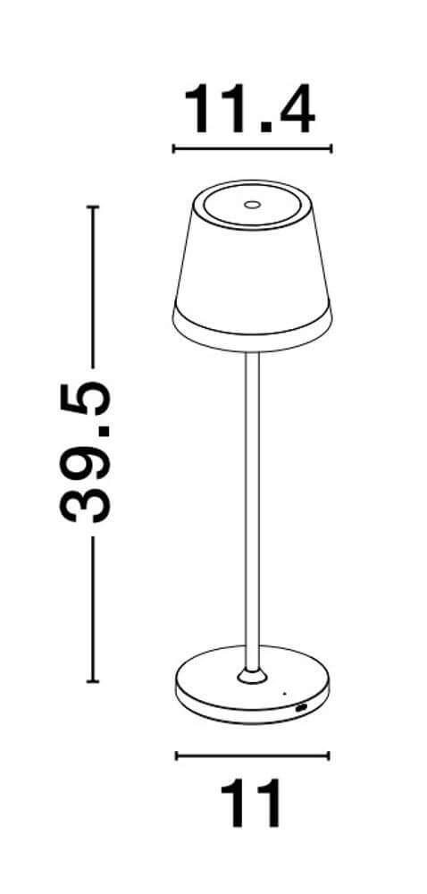 Maßzeichnung der Seina LED Außentischleuchte 3000K IP54 mit Höhe 39,5 cm und Durchmesser 11,4 cm.