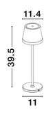 Maßzeichnung der Seina LED Außentischleuchte 3000K IP54 mit Höhe 39,5 cm und Durchmesser 11,4 cm.