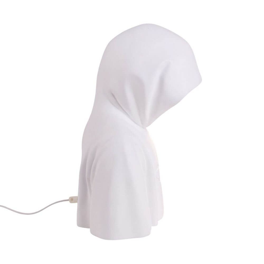 Seletti Bad Guy LED-Tischleuchte dimmbar aus weißem Harz, stilisierte verhüllte Figur als dekorative dimmbare Tischlampe