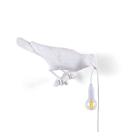 Applique extérieure Seletti Bird regardant vers la droite IP44, oiseau blanc avec ampoule, lampe murale créative.