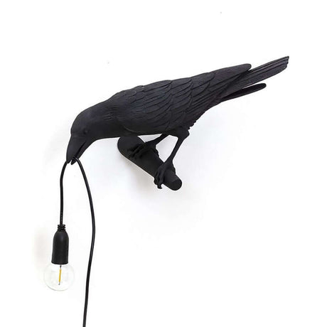 Applique murale Seletti Bird regardant vers la gauche, lampe murale oiseau noire avec ampoule, de Marcantonio.