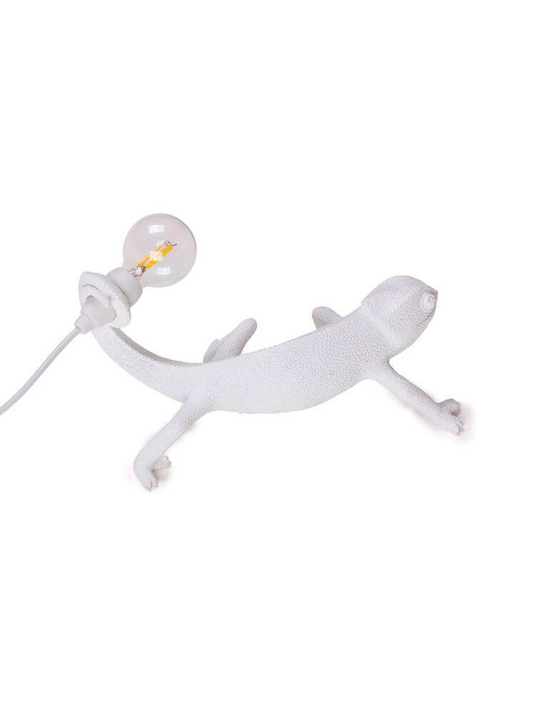 Seletti Chameleon Still LED-Tischleuchte USB Weiß - weiße Chamäleon-Tischlampe von Marcantonio mit USB und sichtbarer Glühbirne