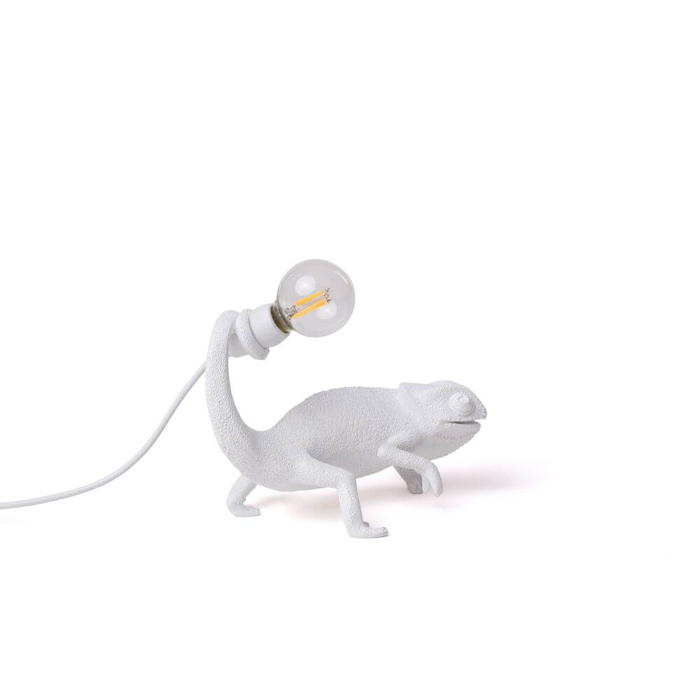 Seletti Chameleon Still LED-Tischleuchte USB Weiß - weiße Chamäleon-Tischlampe mit USB-Kabel und sichtbarer LED-Glühbirne