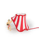 Seletti Circus Super Jimmy Tischleuchte Mehrfarbig roter-weißer Lampenschirm mit Zirkusfigur und gedrehtem Textilkabel