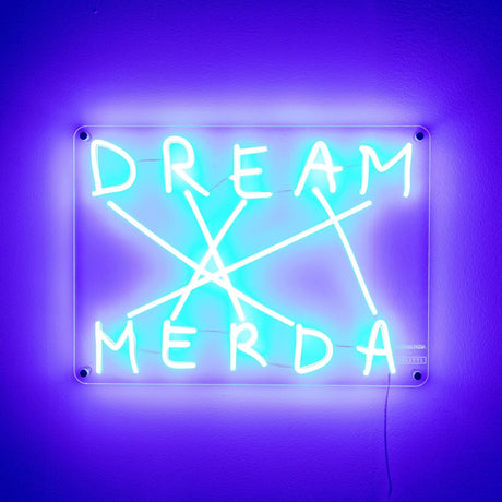 Seletti Dream-Merda LED-wall light dimmable – luminous neon sign in blue-purple, acrylic-silicone wall lamp with provocative design