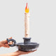 Seletti Grimm Akku-LED-Tischleuchte dimmbar im Kerzenleuchter-Design von Studio Job, handgehalten, warmes LED-Flammenlicht