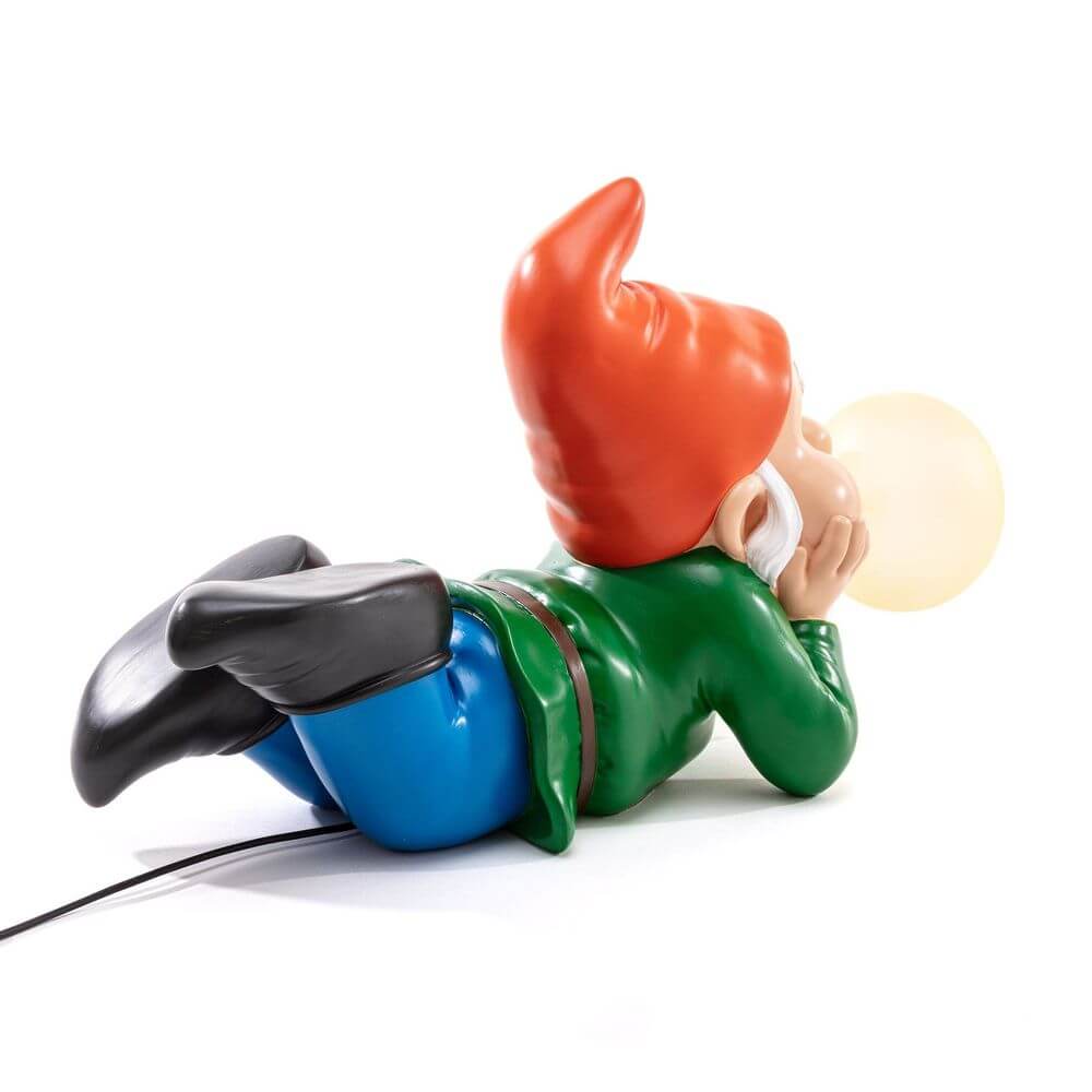Seletti Gummy Dreaming Tischlampe LED dimmbar USB liegender Zwerg mit leuchtender Kaugummiblasen Tischlampe aus Harz, dimmbares LED‑USB Licht
