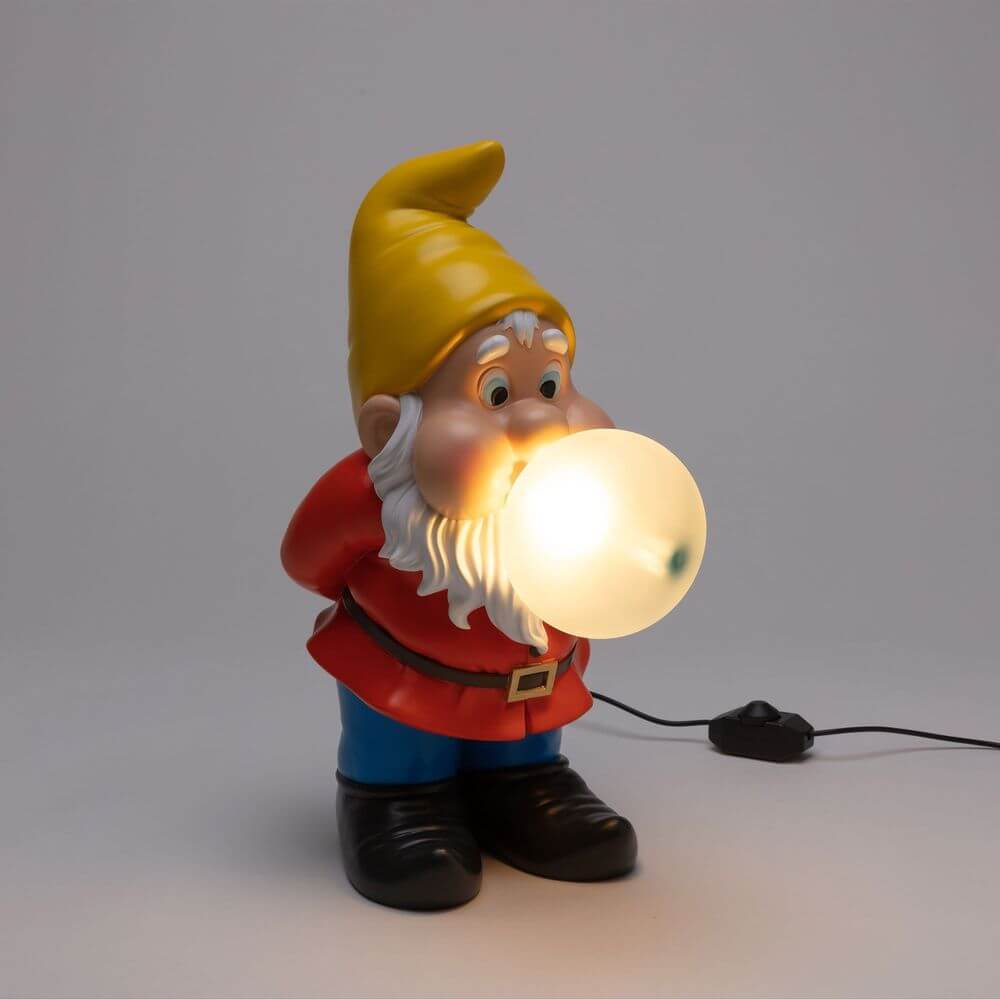 Seletti Gummy Snooping LED-Tischleuchte USB dimmbar - Gnom mit leuchtender Blase, Kunstharz Tischlampe, dimmbares USB-Licht