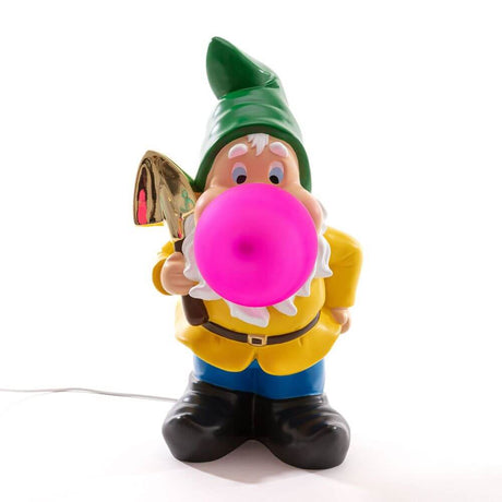 Alt Tag : Seletti Gummy Working USB LED-lampe de table dimmable en forme de nain coloré avec sphère lumineuse rose, design en résine et verre, dimmable, connexion USB