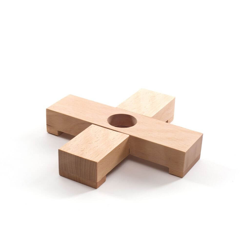 Seletti Holzständer für Linea LED-Tischleuchte aus hellem Holz, Kreuzform mit zentraler Bohrung, minimalistisches Design