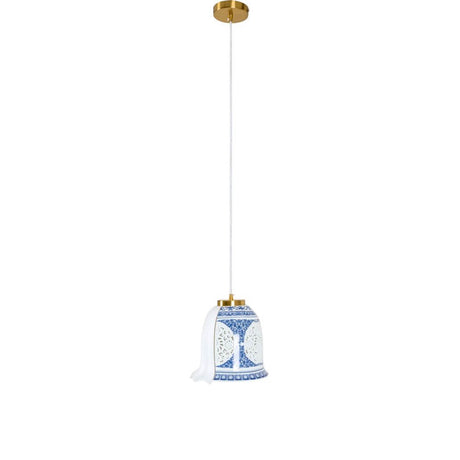 Seletti Hybrid Hängeleuchte Porzellan - weiße Porzellan-Pendelleuchte mit blauen Ornamenten und Stoffkabel, Designerstück von Ctrl‑Zak