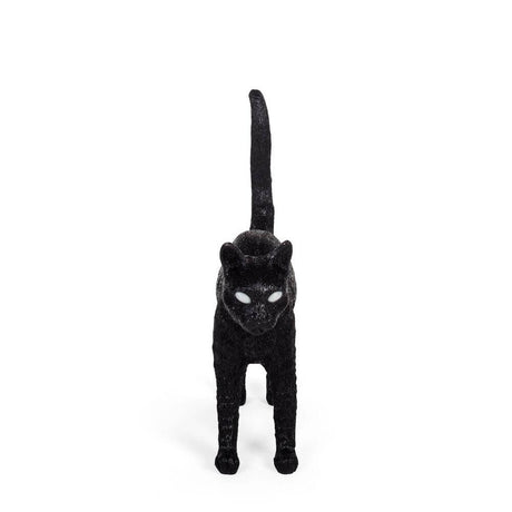 Seletti Jobby The Cat LED-Dekoleuchte dimmbar schwarze Resin-Katzenleuchte frontal mit leuchtenden Augen, Studio Job Designobjekt