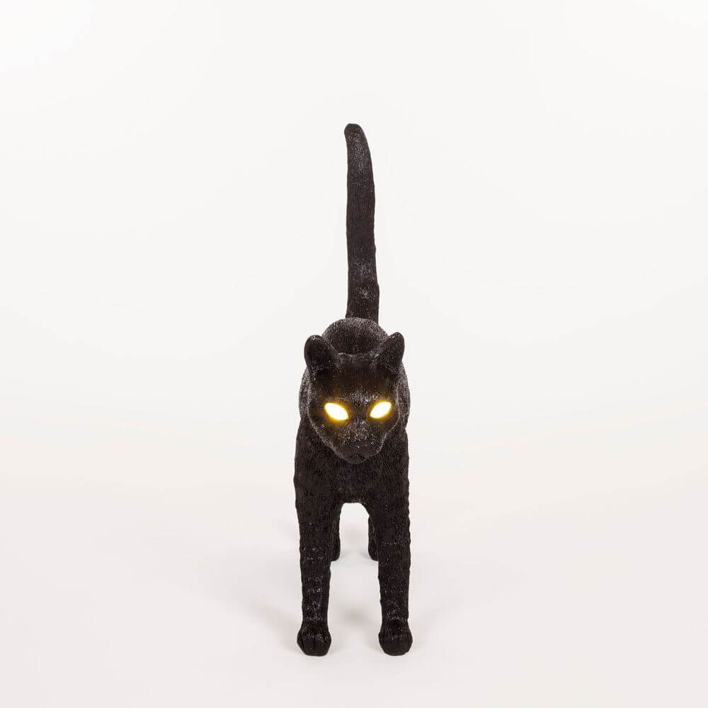 Seletti Jobby The Cat LED-Dekoleuchte dimmbar schwarze Resin-Katzenleuchte mit leuchtenden Augen, detailreiches Designobjekt für Wohnräume