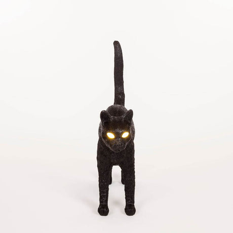 Seletti Jobby The Cat LED-Dekoleuchte dimmbar schwarze Resin-Katzenleuchte mit leuchtenden Augen, detailreiches Designobjekt für Wohnräume