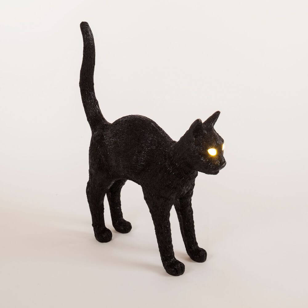 Seletti Jobby The Cat LED-Dekoleuchte dimmbar schwarze Resin-Katzenleuchte mit leuchtenden Augen, Designobjekt von Studio Job