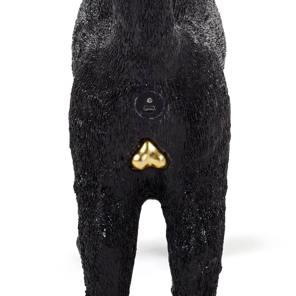 Seletti Jobby The Cat LED-Dekoleuchte dimmbar schwarzer Resin-Katzenrücken mit goldenem Detail und USB-Anschluss