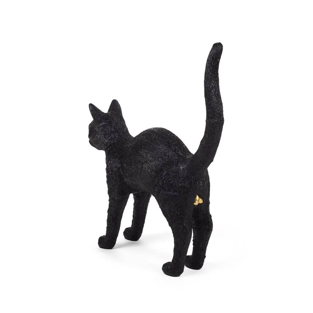 Seletti Jobby The Cat LED-Dekoleuchte dimmbar schwarze Resin-Katzenleuchte mit erhobenem Schwanz und goldener LED-Detail