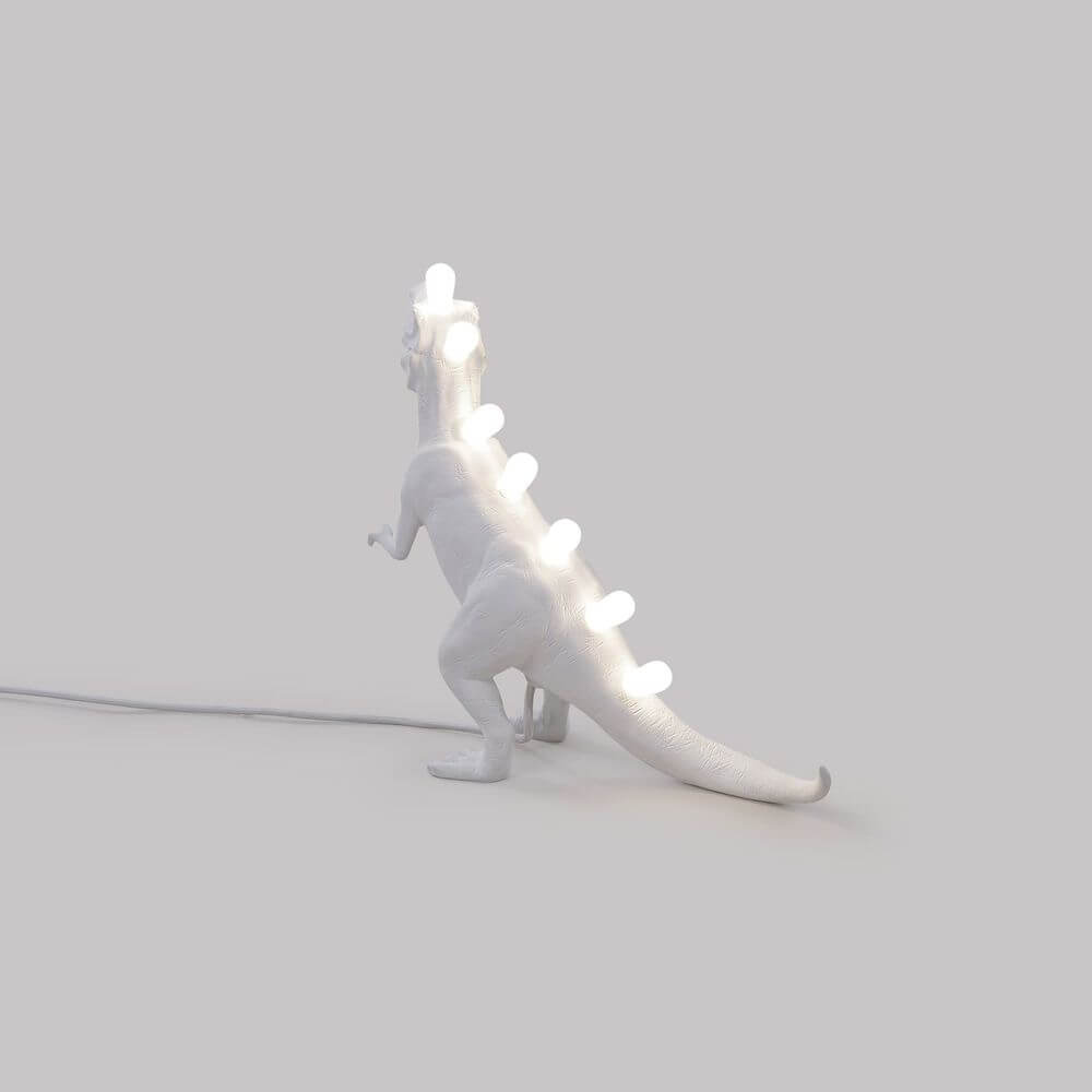 Seletti Jurassic Rex Tischleuchte USB weißer T‑Rex Lampe aus Harz mit leuchtenden LEDs im Rücken und Maul