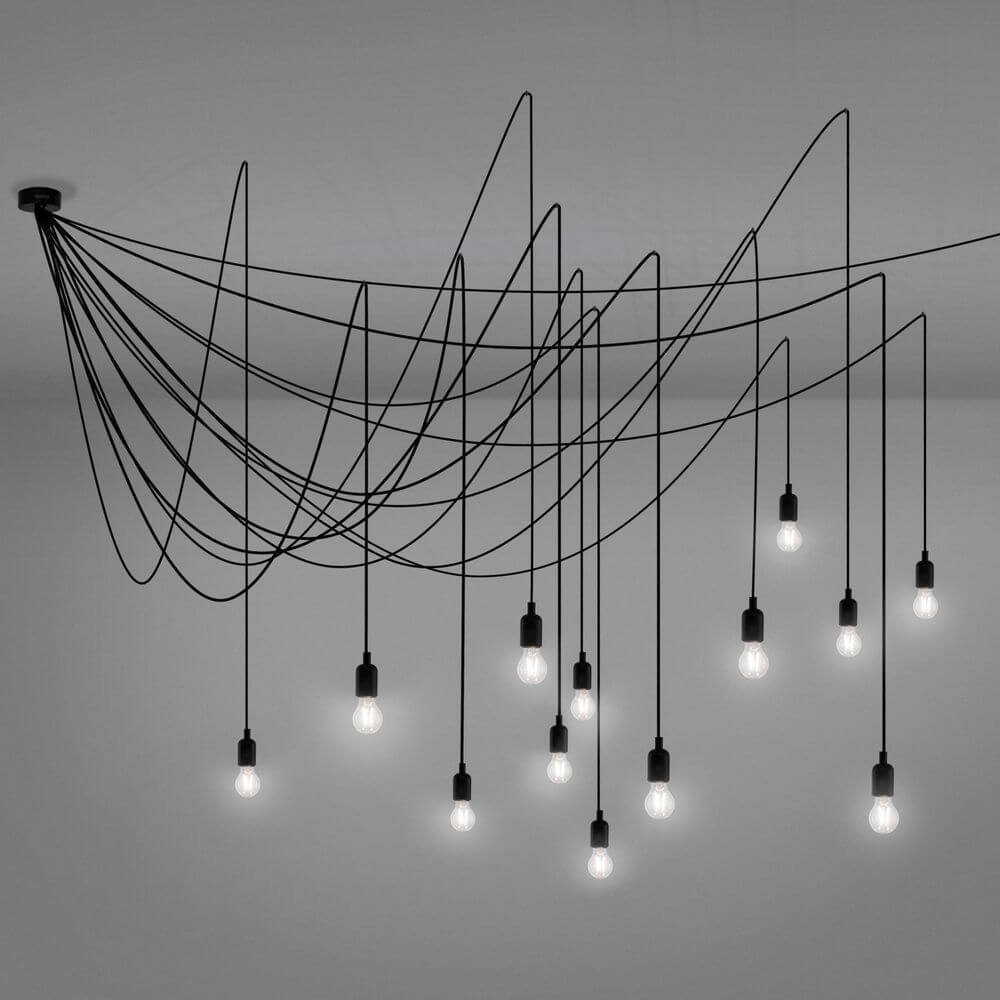 Seletti Maman LED-Lichterset dimmbar transparent – moderner Kronleuchter mit 14 flexiblen Kabeln und dimmbaren E27 LED-Glühbirnen