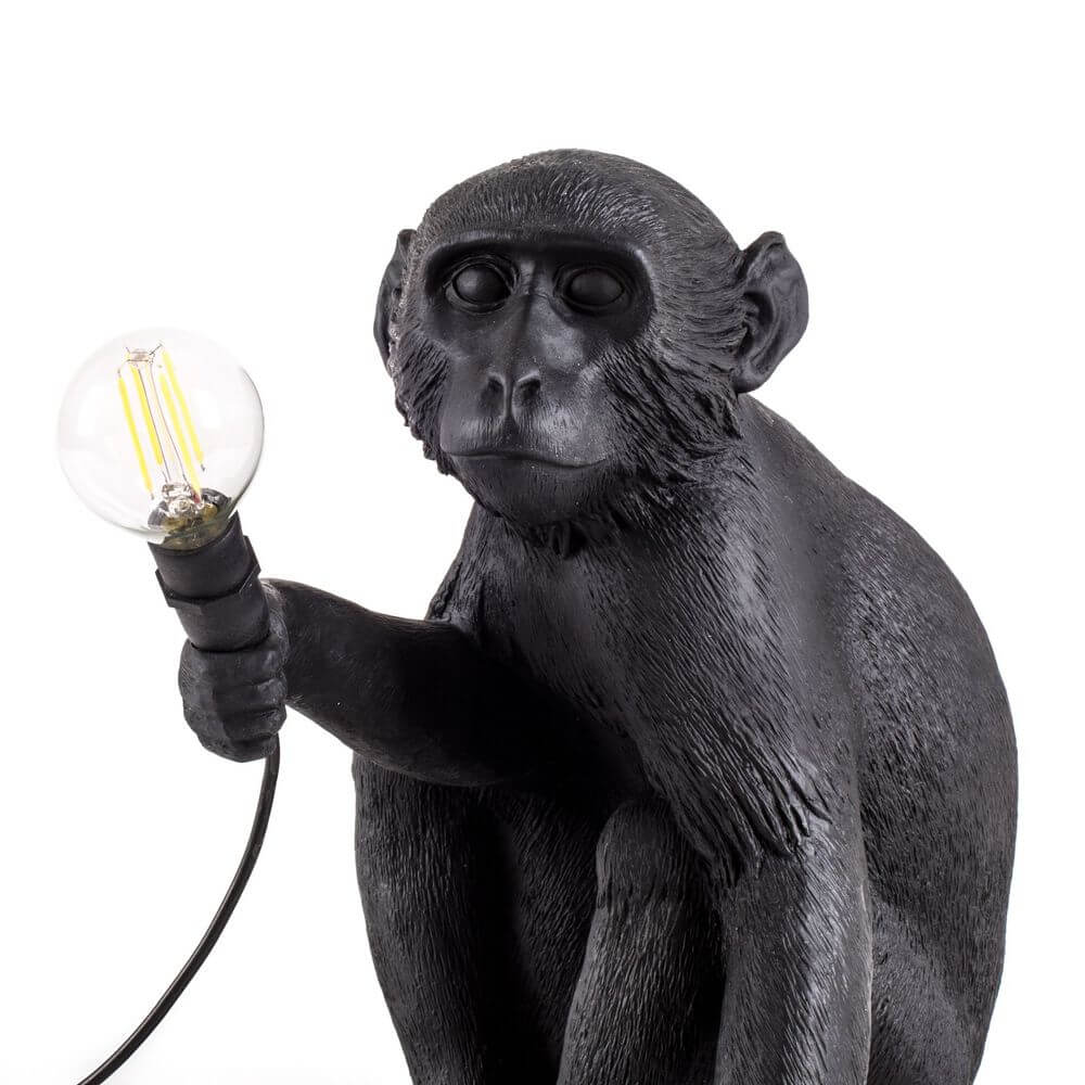 Seletti Monkey Lamp Dekoleuchte Outdoor sitzend Schwarz sitzender Affe mit Glühbirne, Outdoor-Dekoleuchte von Marcantonio Raimondi Malerba