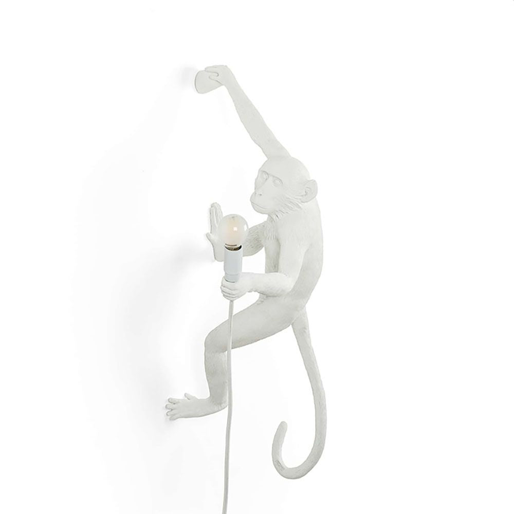 Monkey Wall Lamp Hanging Right Hand White