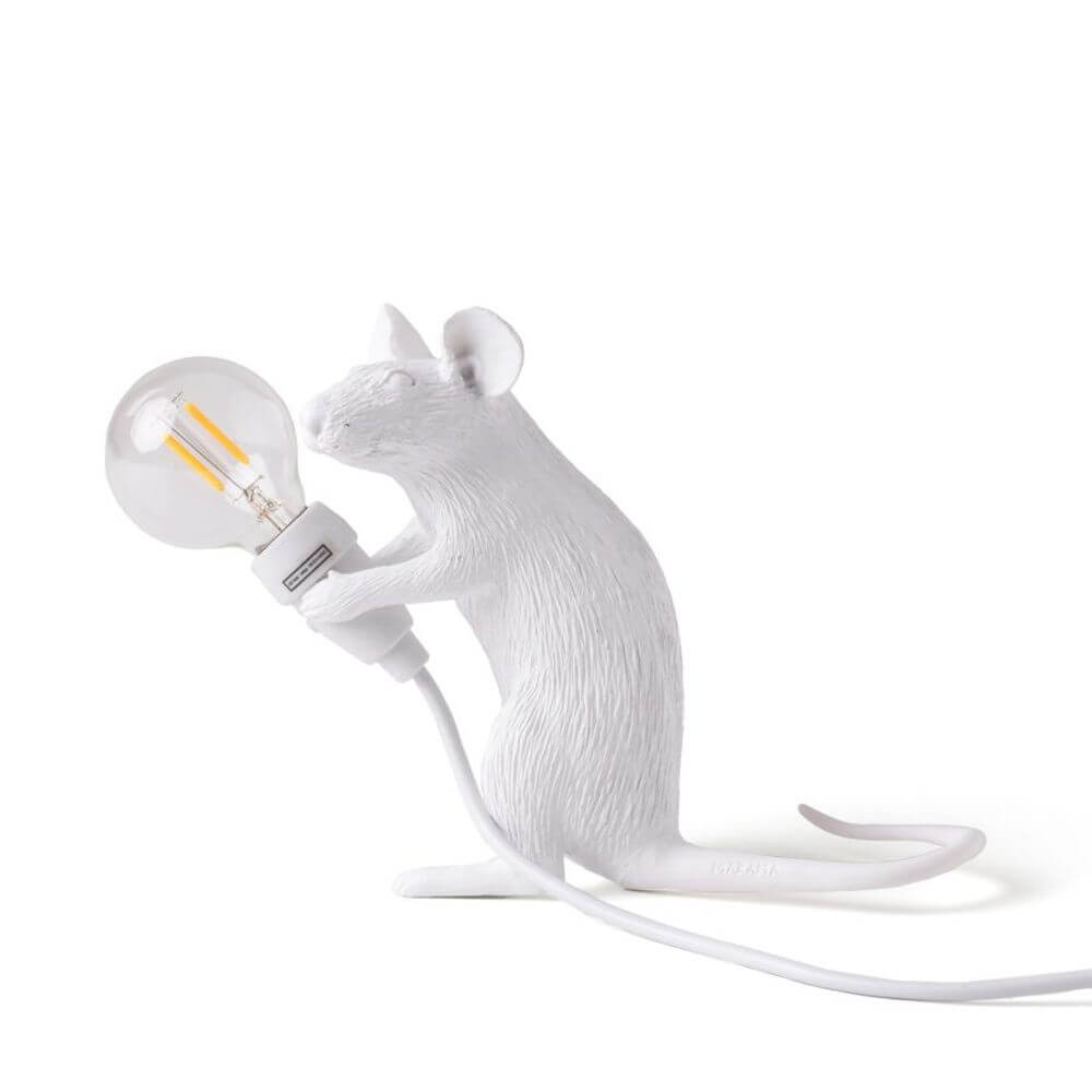 Seletti Mouse Mac LED Tischlampe sitzend USB weiß Tischleuchte Maus Designlampe mit LED-Glühbirne