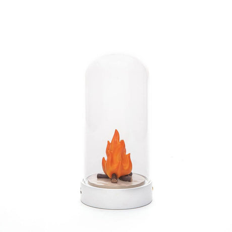 Lampe de table Seletti My Little Bonfire LED effet flamme – cloche en verre décorative avec flamme en résine et lumière de feu de camp chaude LED