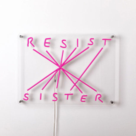 Seletti Resist-Sister LED-applique murale dimmable 52x38 cm, design néon rose sur acrylique transparent avec lettres en silicone