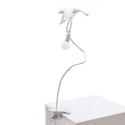 Seletti Sparrow Take-Off Clamp Lampe Fugledesign USB hvid fugleklemmelampe med pære, metalstamme og detaljeret harpiksdesign