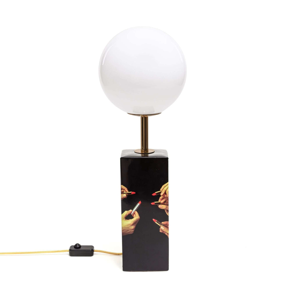 Seletti Toiletpaper Tischleuchte Lipsticks LED dimmbar – Tischlampe mit schwarzem Sockel und Lippenstift-Motiv, dimmbare LED Kugelleuchte