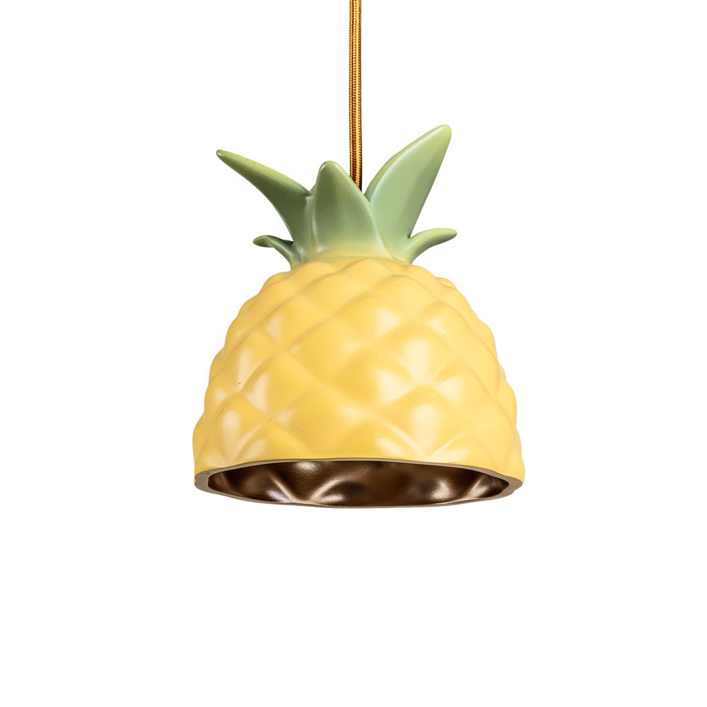 Seletti Vitamin Hängelampe Ananas aus Kunstharz, gelbe Ananas-Pendelleuchte mit grünem Blattkranz, dimmbar, Designer Marcantonio